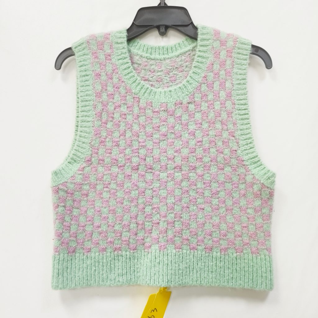 plaid sleeveless knitted sweater vest for women