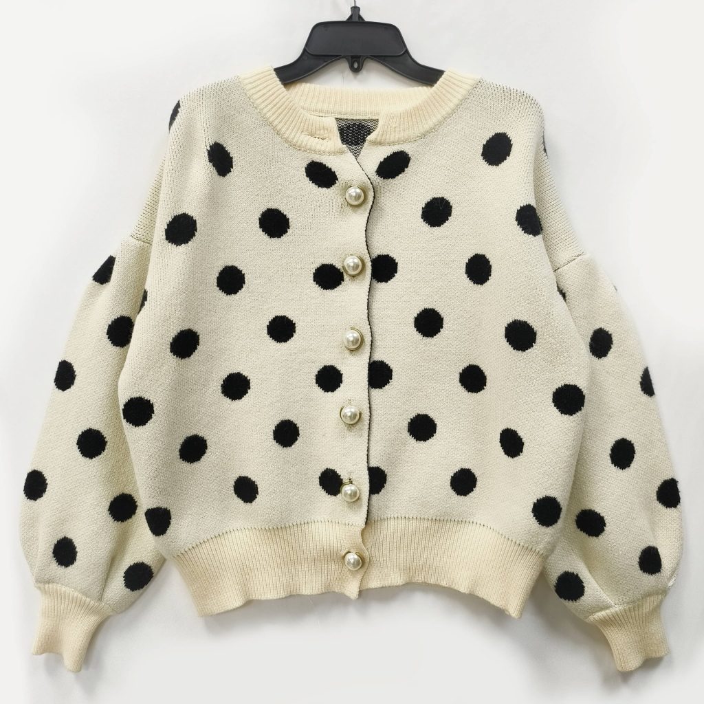 Dotted jacquard knitted cardigan for women